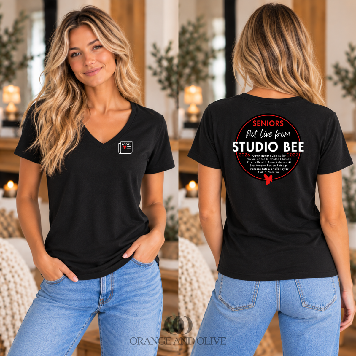 SENIORS 2026-2027 V-Neck Tee Bella + Canvas ADULT - Baker News