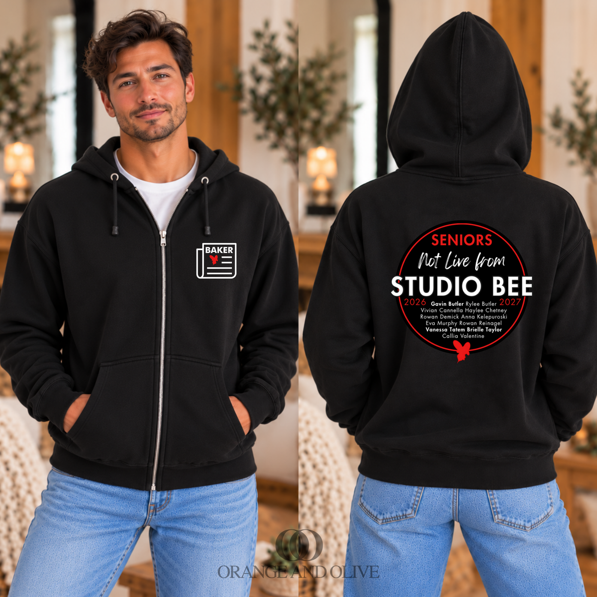 SENIORS 2026-2027 Full Zip Hoodie Bella + Canvas ADULT - Baker News