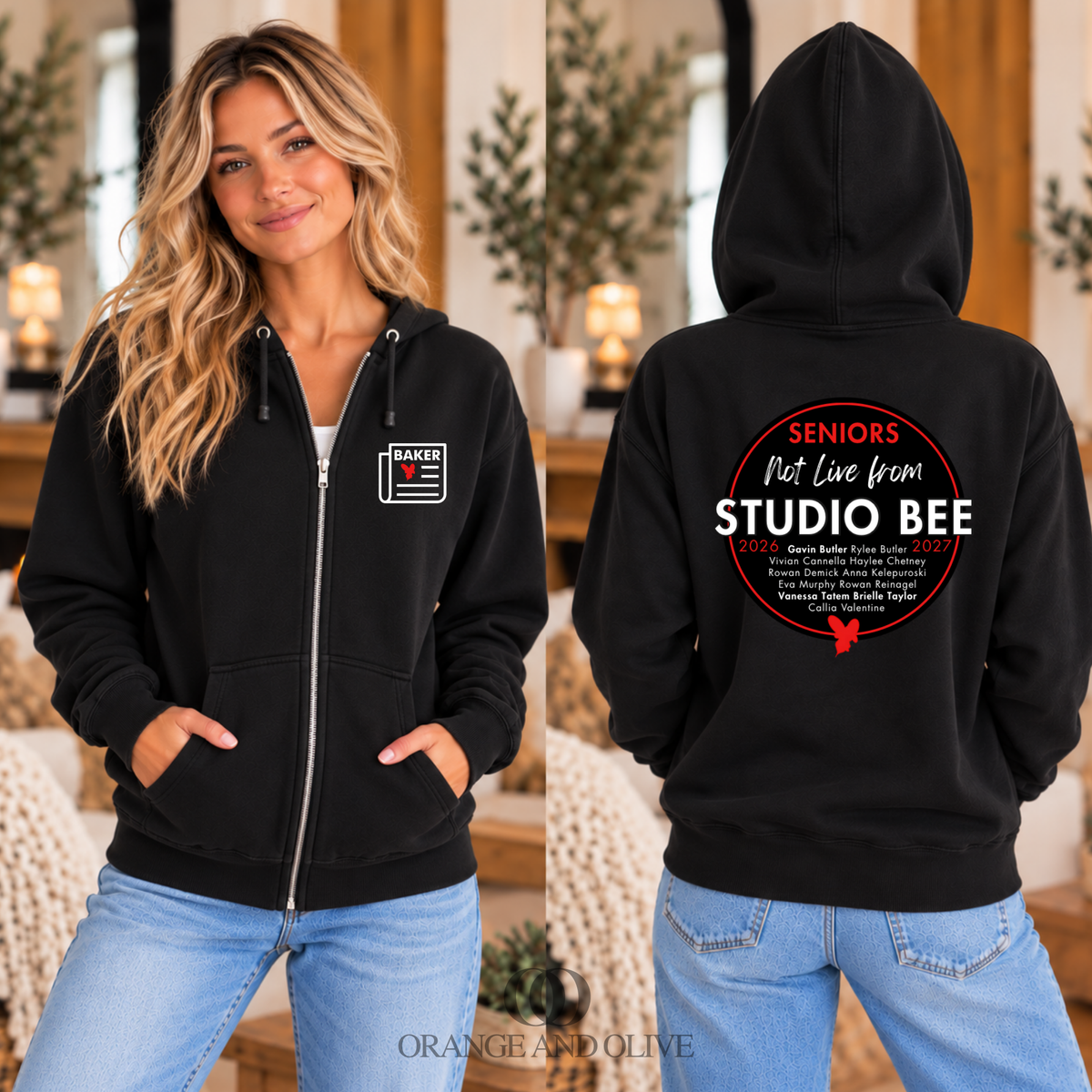 SENIORS 2026-2027 Full Zip Hoodie Bella + Canvas ADULT - Baker News