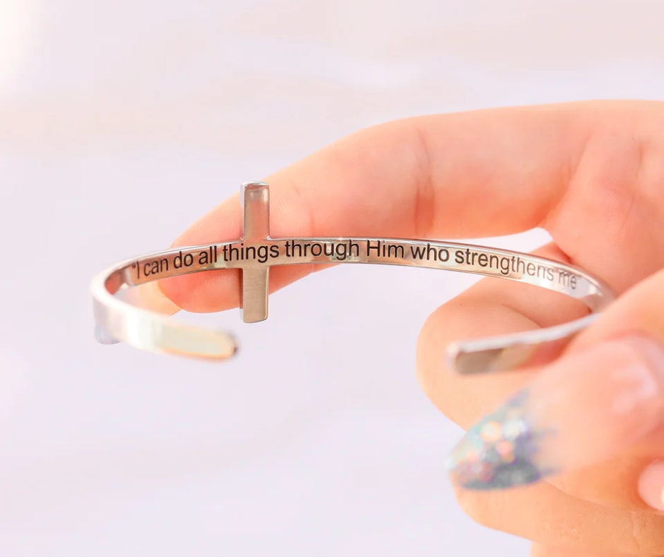 LUX Philippians 4:13 Cross Cuff Bracelet