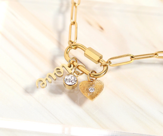 LUX Carabiner Love Charm Paperclip Necklace