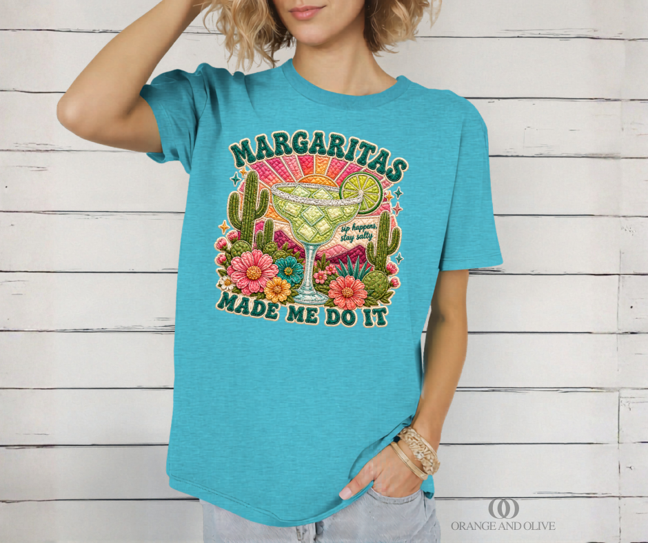Margaritas Made Me Do It Quilted Tee PRE ORDER (review description for details)