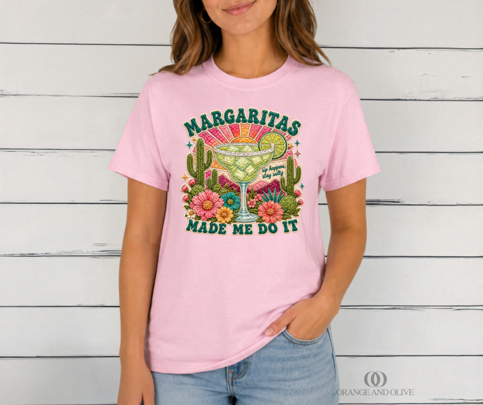 Margaritas Made Me Do It Quilted Tee PRE ORDER (review description for details)