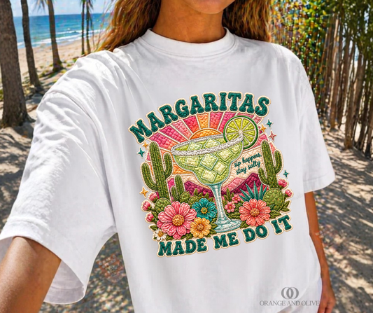 Margaritas Made Me Do It Quilted Tee PRE ORDER (review description for details)
